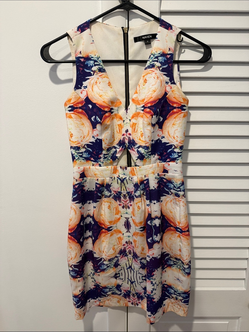 Naven Navy & Peach Floral Cutout Mini Dress